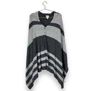 STYLUS Striped Womans Gray‎ Poncho Knit Cardigan w/ Buttons Front S/M  0022